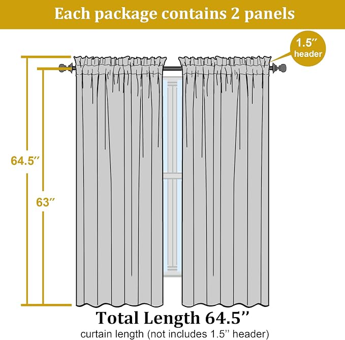 Sheer Lime Curtains for Bedroom Living Room 63 Inch Length 2 Panels Set - Image 2