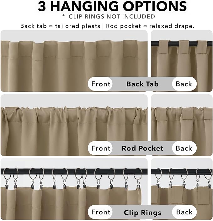 Deconovo Blackout Curtains, Thermal Insulated, W42 x L84 2 Panels, Back Tab - Image 2