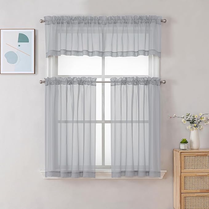 Gwine Light Grey Valances for Windows, Small Light Filtering Rod Pocket Cafe - Image 2