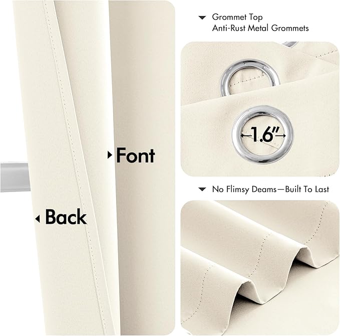 MIULEE Blackout Curtains for Bedroom 2 Panels 40 x 45 Inch Long Beige White | - Image 4