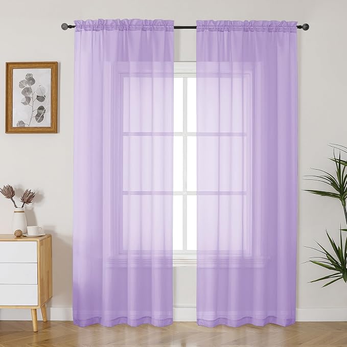 Gwine Lilac Sheer Curtains 84 Inches Long 2 Panels Set by Gwine