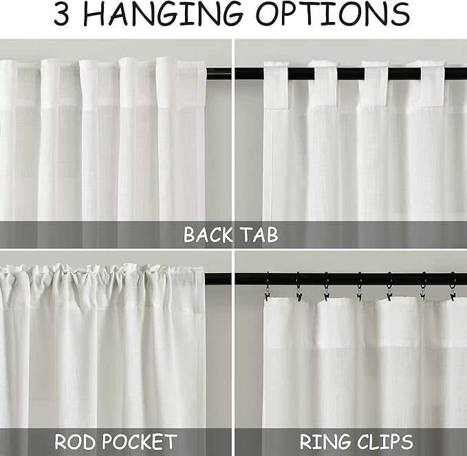 Nanspring Ivory Linen Back Tab Curtains 94 Inch Length - Image 3