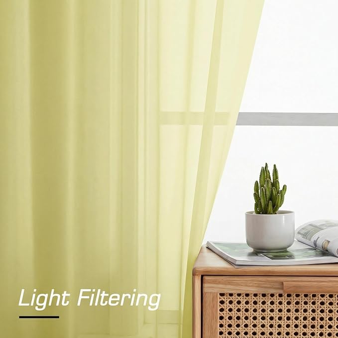 Simplebrand Light Yellow Sheer Curtains 96 Inches Long, Light Filtering Rod - Image 2