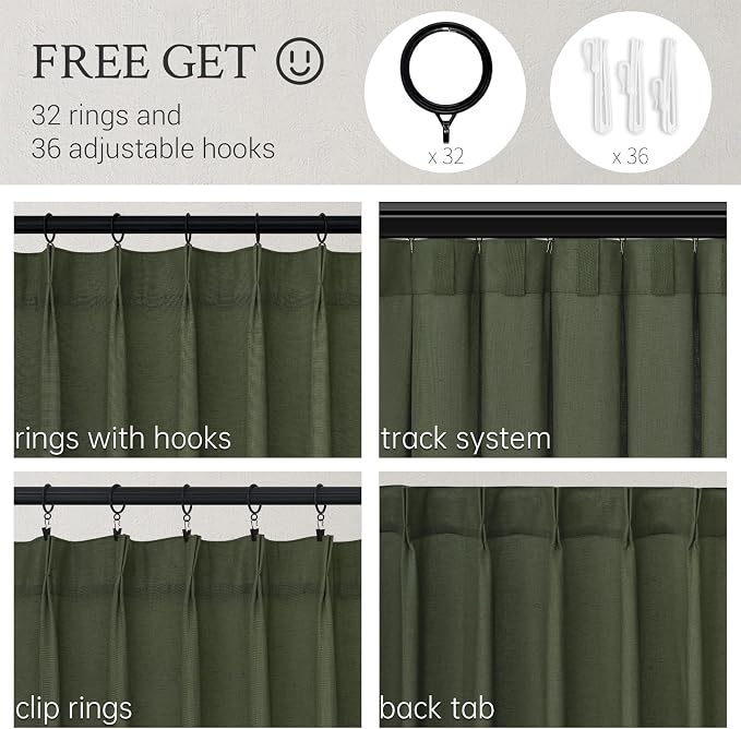 Topfinel Pinch Pleated Curtains 90 Inches Long 2 Panels Set, Olive Green Semi - Image 2