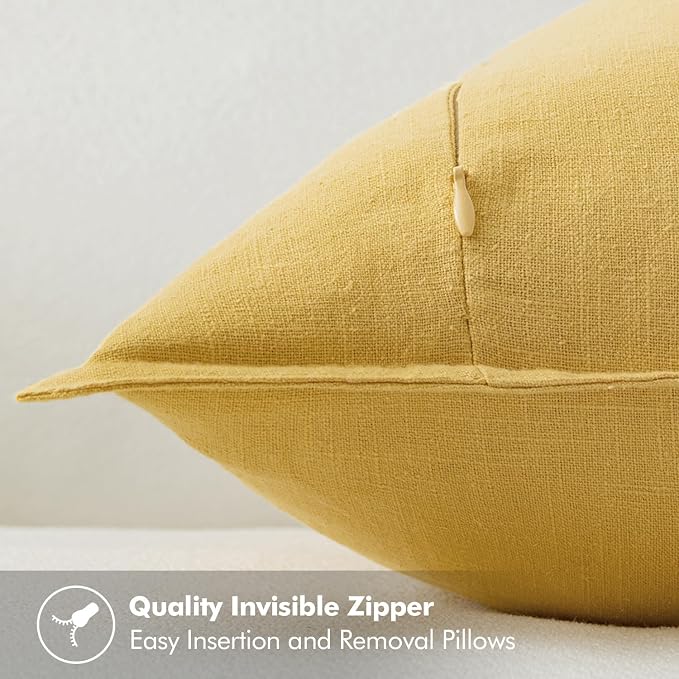 MIULEE Decorative Linen Pillow Covers 18x18 Inch Yellow | Boho Farmhouse​ - Image 3