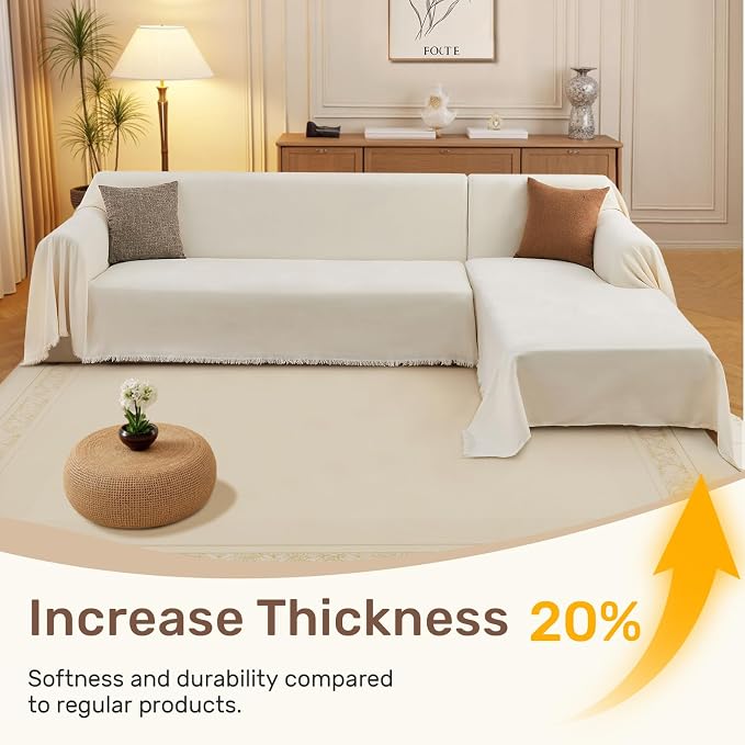2 Pieces Sectional Couch Covers L Shaped Cover XL Cream White | Thick Washable - Image 3