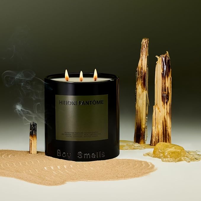Hinoki Fantôme Scented Candles for Men and Women - 8.5 oz - Soy, Coconut Wax Candle Blend - Aromatic Candles for Home with Japanese Cypress, Jasmine and Smoked Amber - 50-Hour Burn - Cotton Wick