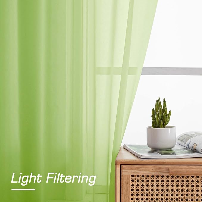 Lime Sheer Curtains for Bedroom Living Room 72 Inches Long 2 Panels Set - Image 4