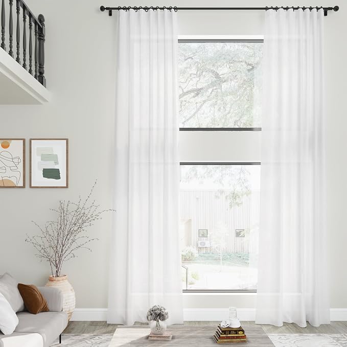 White Linen Curtains for Living Room 123 Inches Long Extra Long Back Tab - Image 2