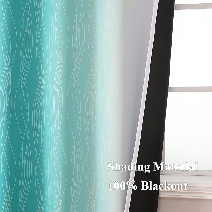 Estelar Textiler Teal and Greyish White Ombre Blackout Curtains 90 Inch Length - Image 5