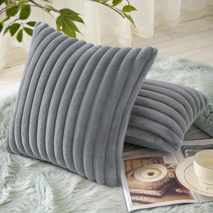 decorUhome Cozy Faux Fur Throw Pillow Covers 18x18 Set of 2 Decorative Soft - Image 4