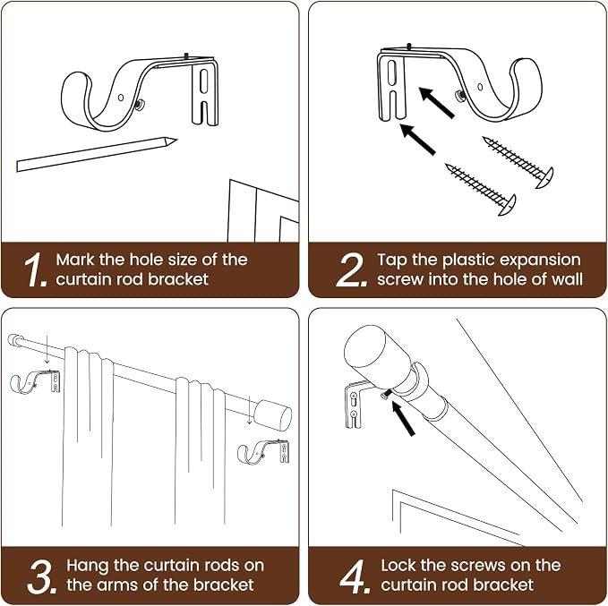 1” Diameter brown curtain rod Itself is 30 to 60 inch. 1 Pack Fits 30-54 inch - Image 5