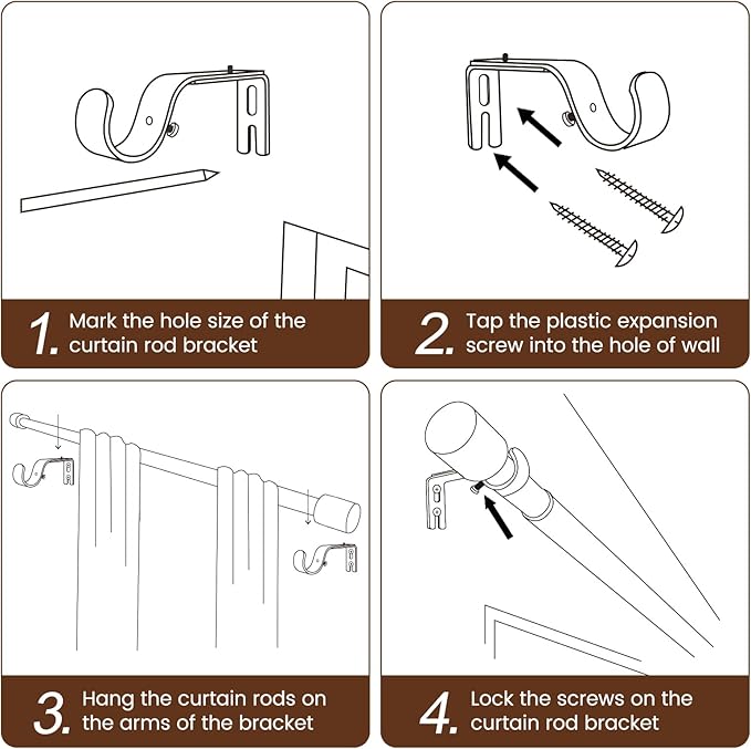 2 PACK 1” Diameter brown curtain rod Itself is 30 to 60 inch. 1 Pack Fits 30-54 - Image 5