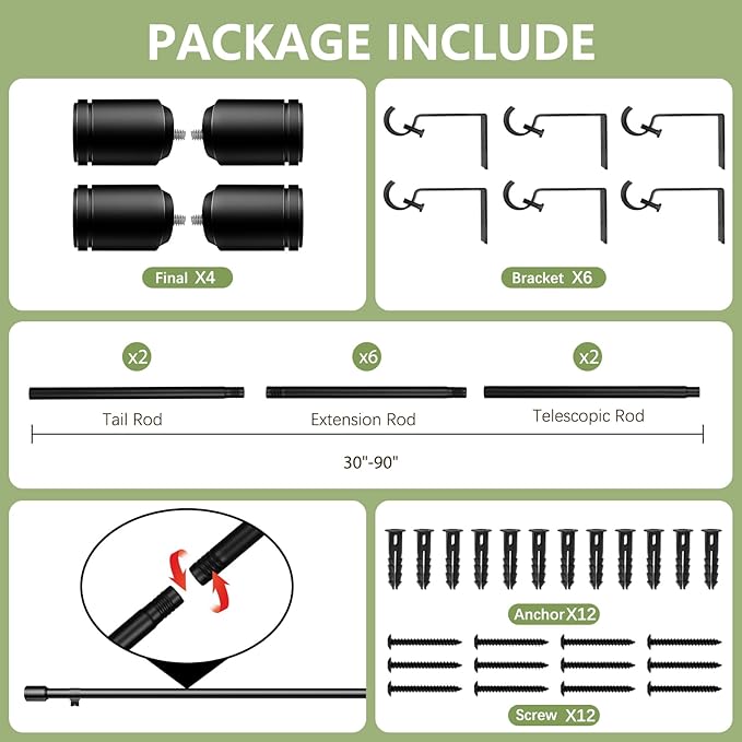 5/8” Diameter Curtain Rods 30-90 Inch, - Image 3