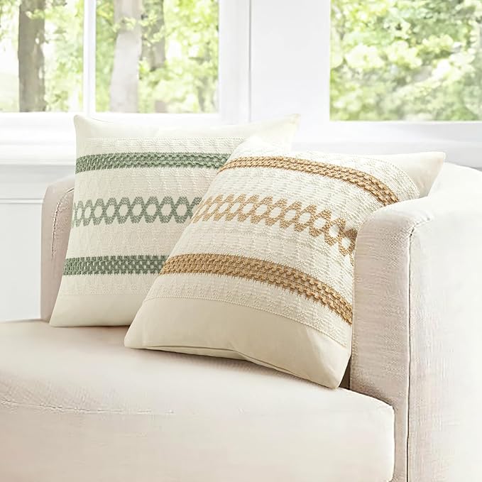 MIULEE Set of 2 Sage Green Boho Decorative Pillow Covers 16x16 Inch | Farmhouse - Image 3