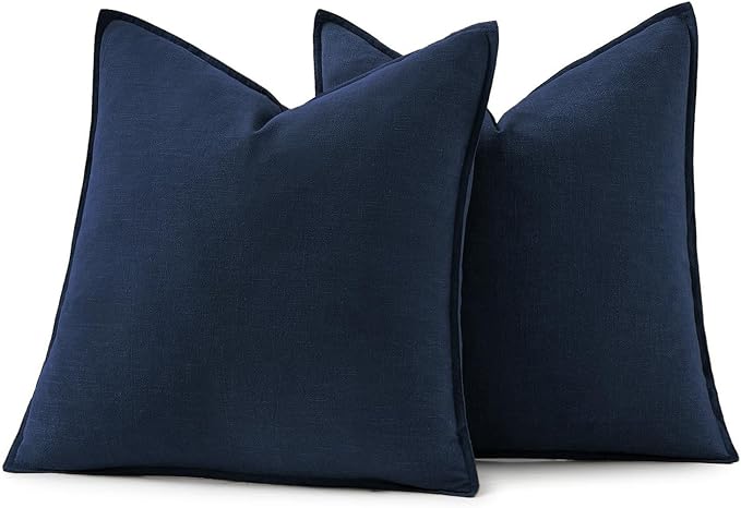 MIULEE Decorative Linen Pillow Covers 20x20 Inch Navy Blue | Boho Farmhouse​ - Image 6