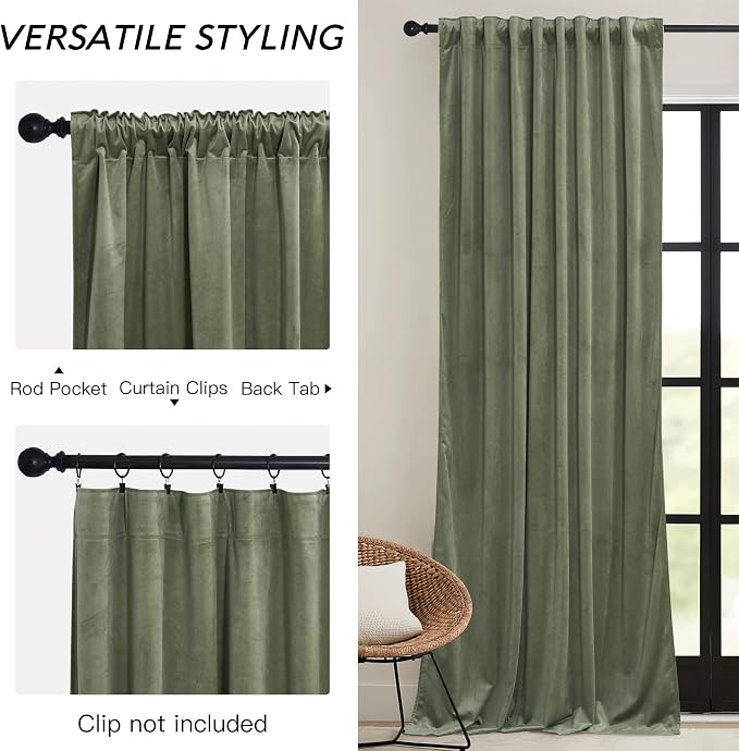 RYB HOME Sage Green Velvet Curtains 92 inches - Image 3