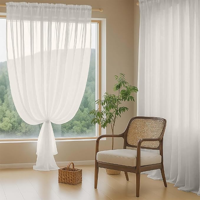 Ivory Sheer Curtains 120 Inches Long 2 Panels, Extra Long Light Filtering - Image 8