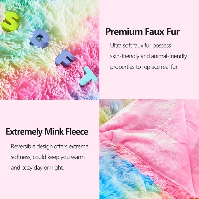 GONAAP Fuzzy Faux Fur Throw Blanket Twin Size Dark Rainbow Super Soft Cozy Plush Fuzzy Shaggy Blanket for Couch Sofa Bed (Dark Rainbow, Twin(60"x80"))
