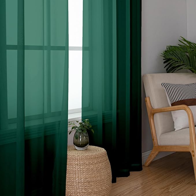 Hunter Green Sheer Curtains 90 Inches Long 2 Panels, Airy Voile Solid Curtains - Image 6