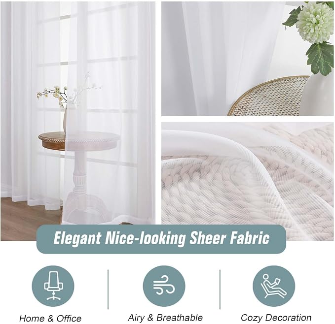 White Window Sheer Curtains 54 inch Length, Soft Airy Light Filtering Sheer - Image 4