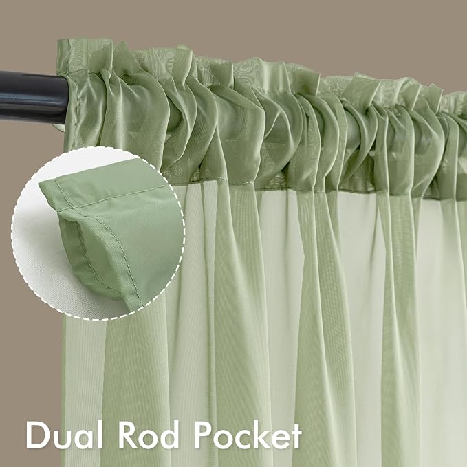 MIULEE Sage Green Sheer Curtains 72 Inches Long 4 Panels 42 x 72 Inches | Light - Image 3