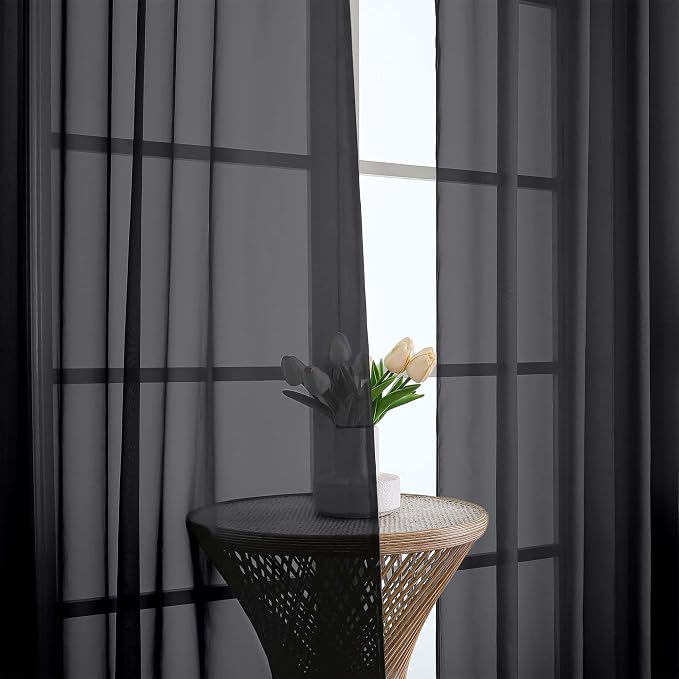 OWENIE Sheer Black Curtains, Sheer Curtains 63 inch Length 2 Panels Set - Image 5