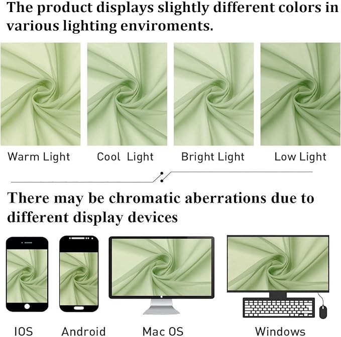 Lecloud Light Green Sheer Curtains 54 Inch Length 2 Panels, Voile Bedroom - Image 4
