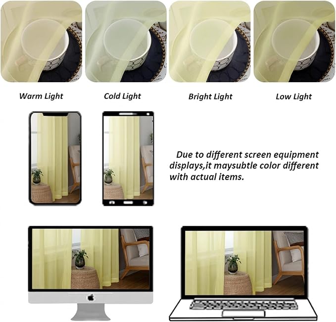 Chyhomenyc Sheer Curtains 90 inches Long 2 Panels - Image 4