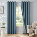 100% Blackout Linen Textured Curtains 63 Inch Long, Stone Blue | 100% Blackout by 100BlackoutShield