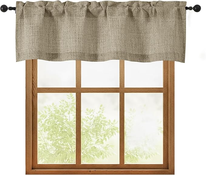 OWENIE Brown Valances for Windows 1 Pcs, Light Filtering Textured Farmhouse by OWENIE