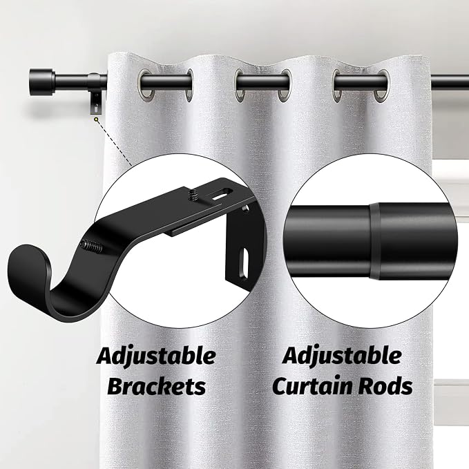 GEEBOBO Black Curtain Rods for Windows 120 to 170 Inch, 1 Inch Extra Long Heavy - Image 2