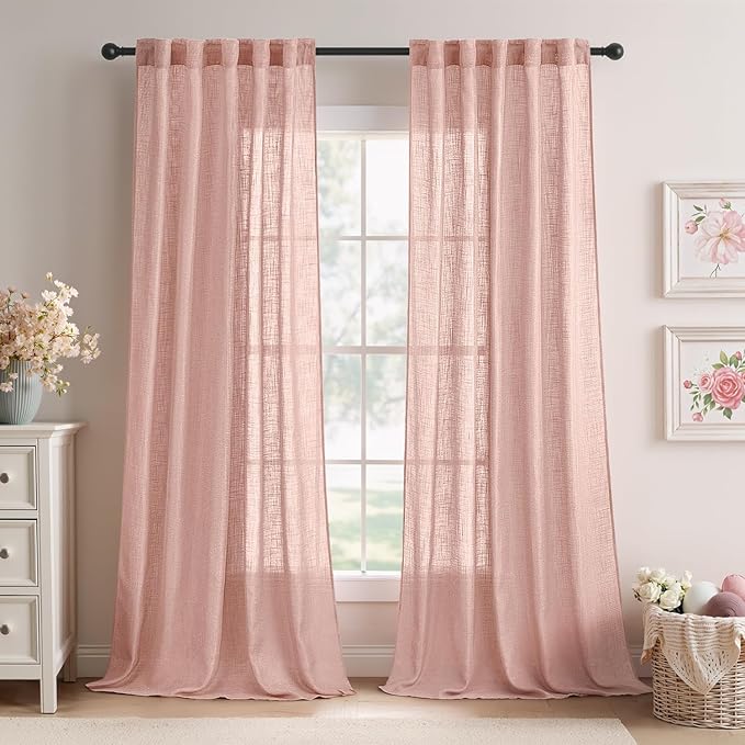 MIULEE Blush Pink Linen Curtains 84 Inch Length 2 Panels by MIULEE