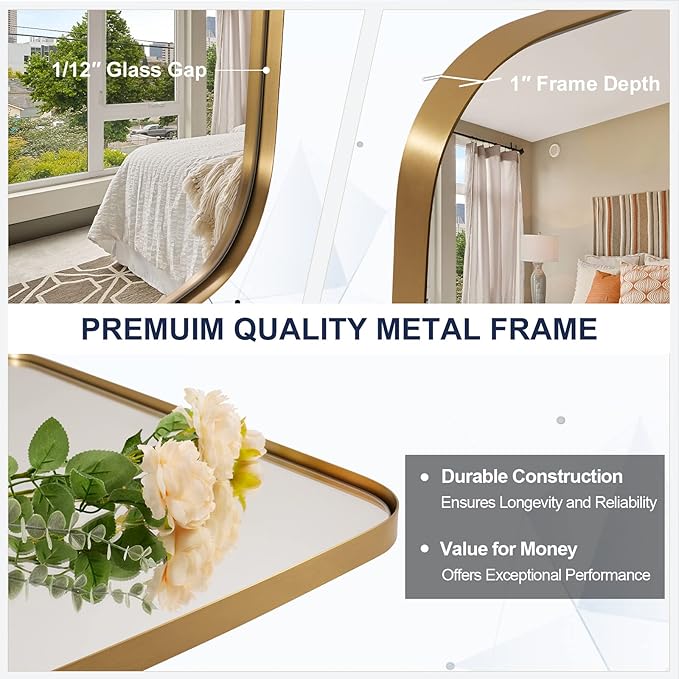 ANDY STAR Gold Oval Mirrors for Bathroom, Large 24x36’’ Brushed Gold Metal Framed Oblong Wall Mirror, Modern Brass Vanity Mirror in Stainless Steel Frame Wall Mount Horizontal or Vertical