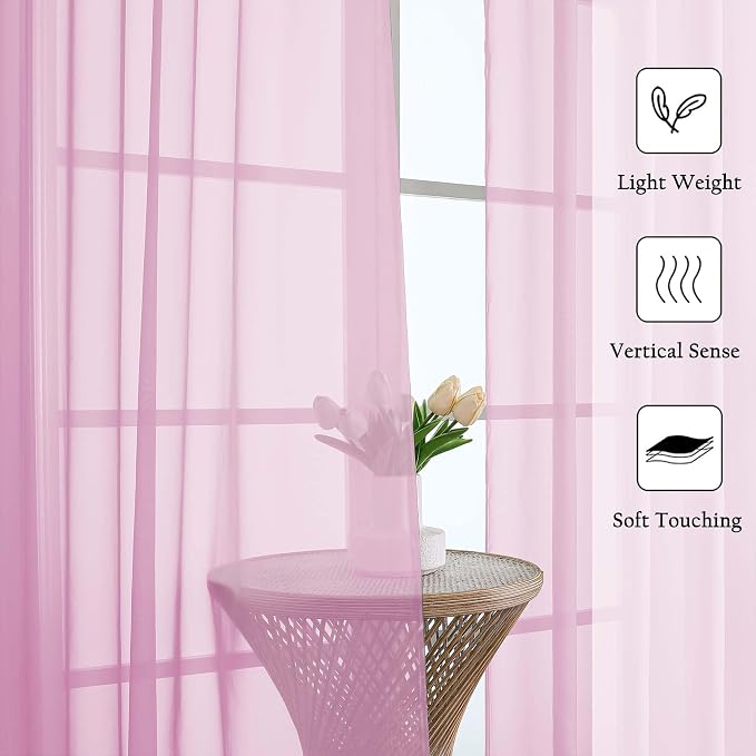 Light Pink Sheer Curtains for Living Room 96 Inches Long 2 Pcs, Airy Solid - Image 2