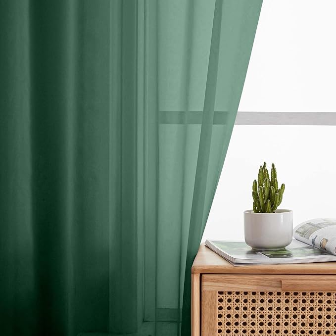 Hunter Green Sheer Curtain for Bedroom Living Room 78 Inches Long 2 Panels Set - Image 6