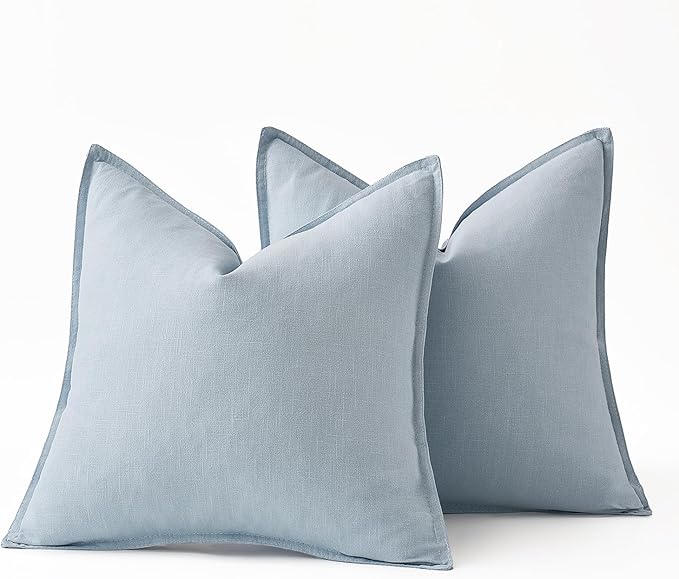 MIULEE Decorative Linen Euro Sham Pillow Covers 28x28 Inch Light Blue Boho - Image 6