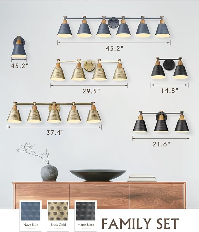 FEMILA Black 6 Light Bathroom Vanity Light, Vintage Bathroom Light Fixtures Over Mirror, E26 Base, 4FG59B-6W BK