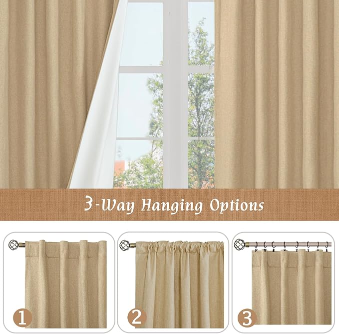 Natural Linen Full Blackout Window Curtains - Image 9