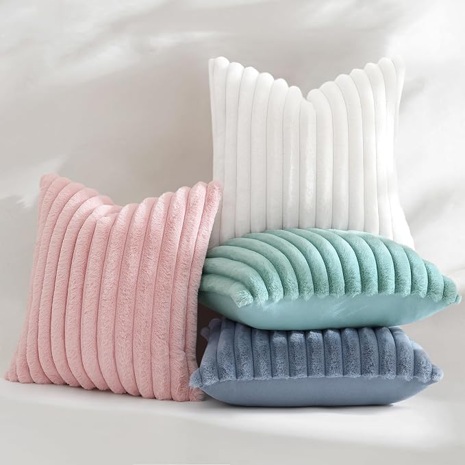decorUhome Fall Faux Fur Throw Pillow Covers 16x16 Set of 2 Aqua | Decorative - Image 5