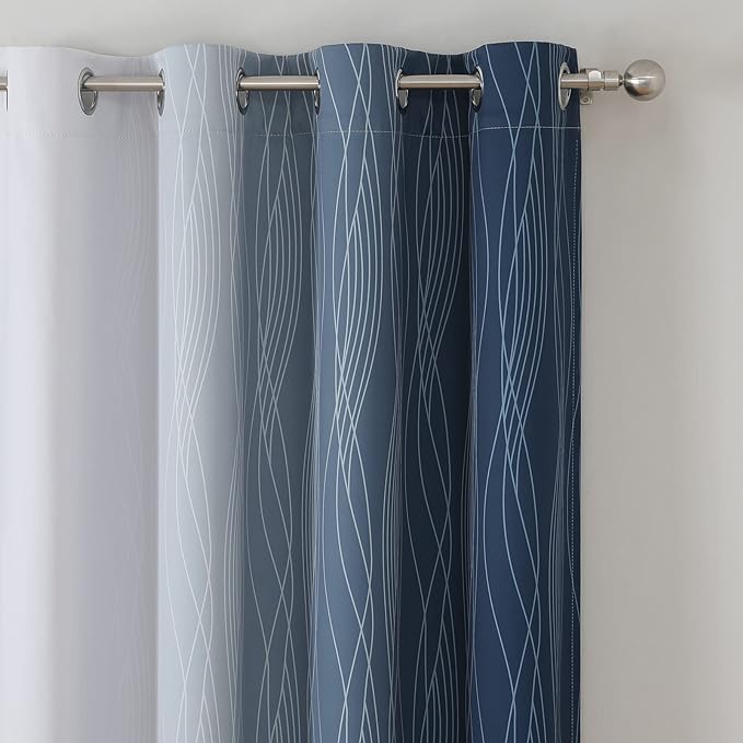Estelar Textiler Greyish White and Navy Blue Blackout Curtains 96 Inches Long - Image 4