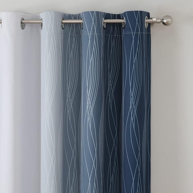 Estelar Textiler Navy Blue and Greyish White Blackout Curtains - Image 4