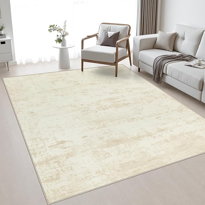 Area Rug Living Room: 4x6 Modern Washable Indoor Soft Carpet Beige | by FXRHLP