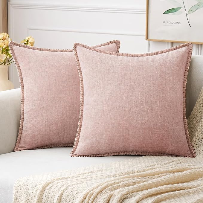 MIULEE Decorative Couch Throw Pillow Covers 16x16 Inch Pink 2 Pack | Farmhouse by MIULEE