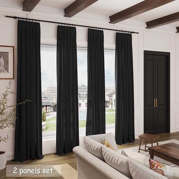 Black Sheer Linen Curtains 70 Inch Length - Image 7