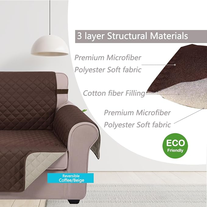 U-NICE HOME Reversible Recliner Chair Covers, Coffee/Beige | 28''Recliner Cover - Image 4