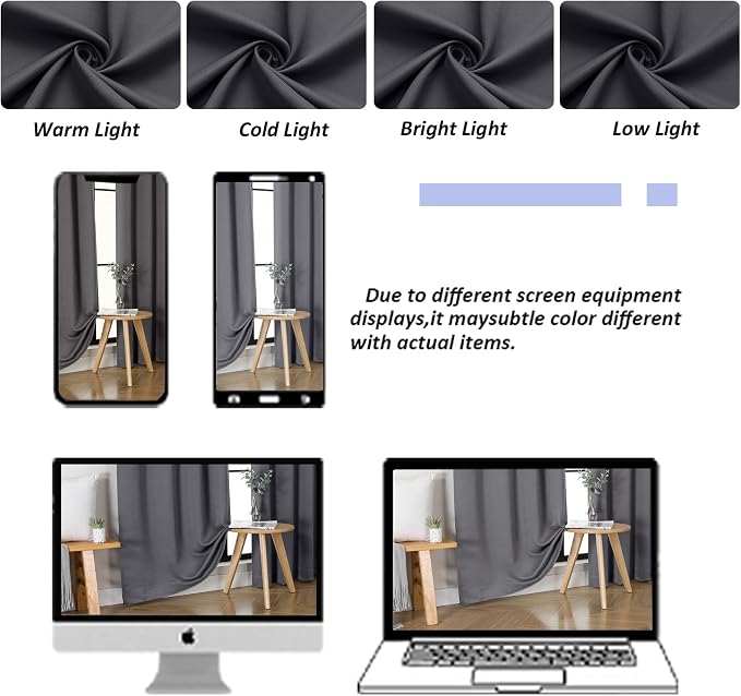 Simplebrand Ava Grey Short 24 Inches Blackout Curtain 2 Panels Set, Half Window - Image 8