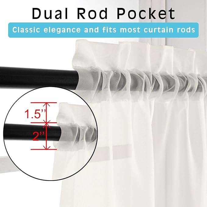 Ivory Window Valances Sheer Curtains, Modern Top Dual Rod Pocket Light - Image 2