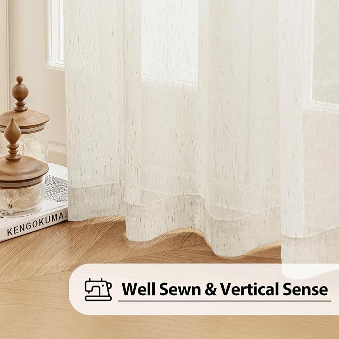FMFUNCTEX Linen Sheer Curtains for Living Room, Natural Flax Blend Window - Image 5