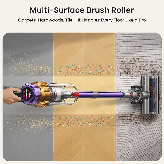 Xlife 550W Cordless Vacuum Cleaner 48KPa Powerful Suction, Long Runtime, Green Light Dust Detection, Adjustable Stick, Tangle-Free Brush for Pet Hair/Carpet/Hardwood Floors-P12